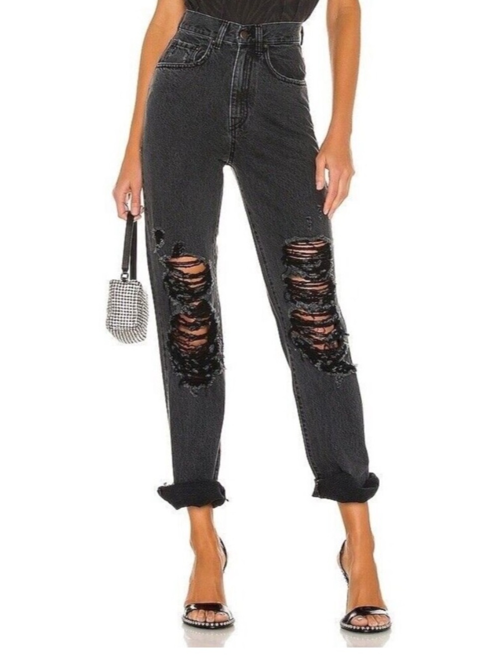 Retrofete distressed black jeans 26